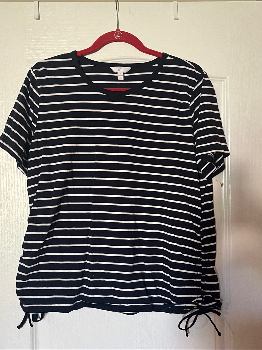 Time and Tru Black and White Striped Short Sleeve Tee
